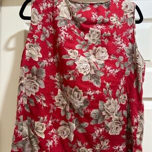 Jones New York 100% Linen Red Floral Blouse